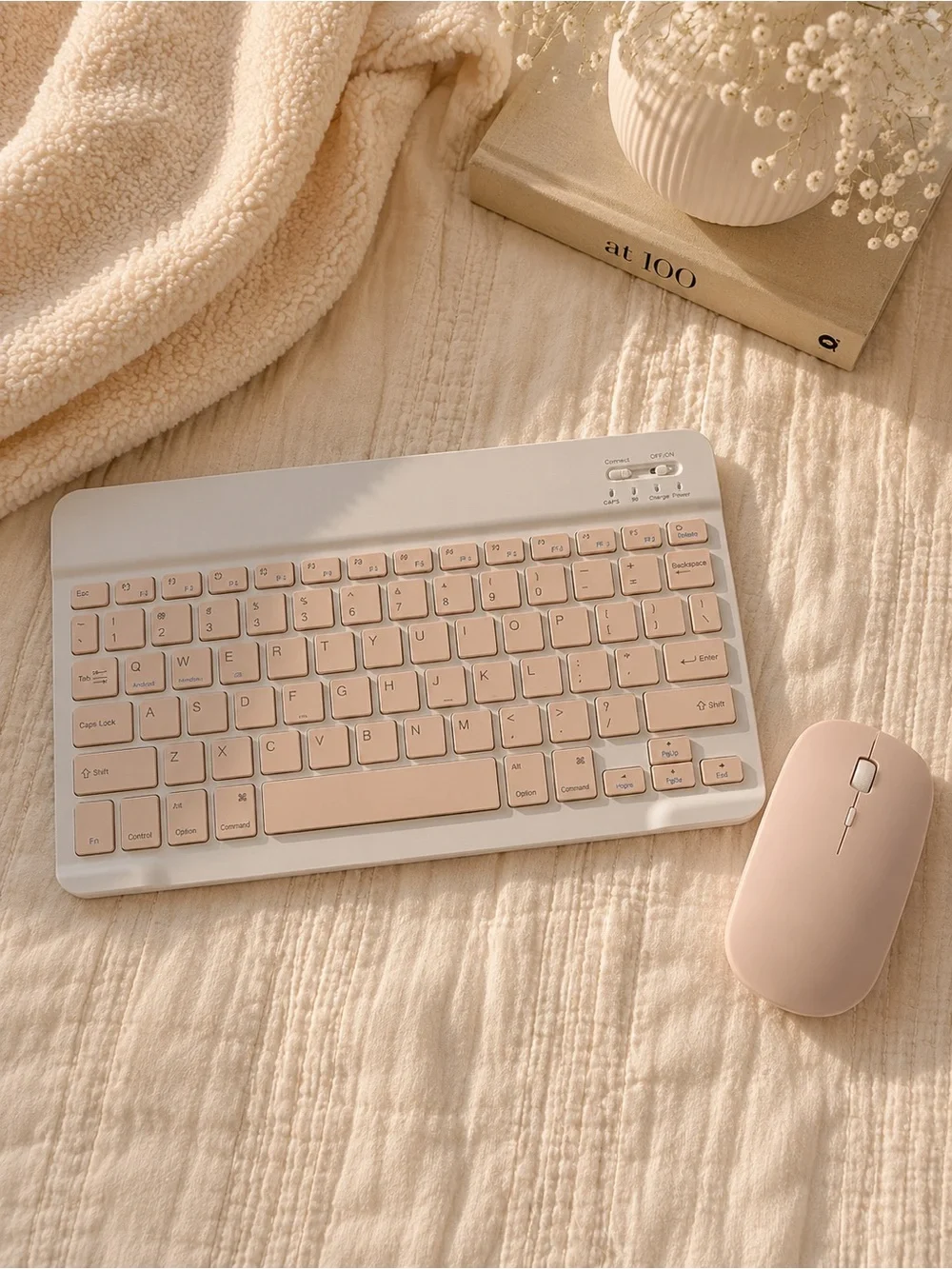 Wireless Pink Bluetooth Keyboard and Mouse Set - Stylish Compact Accessories